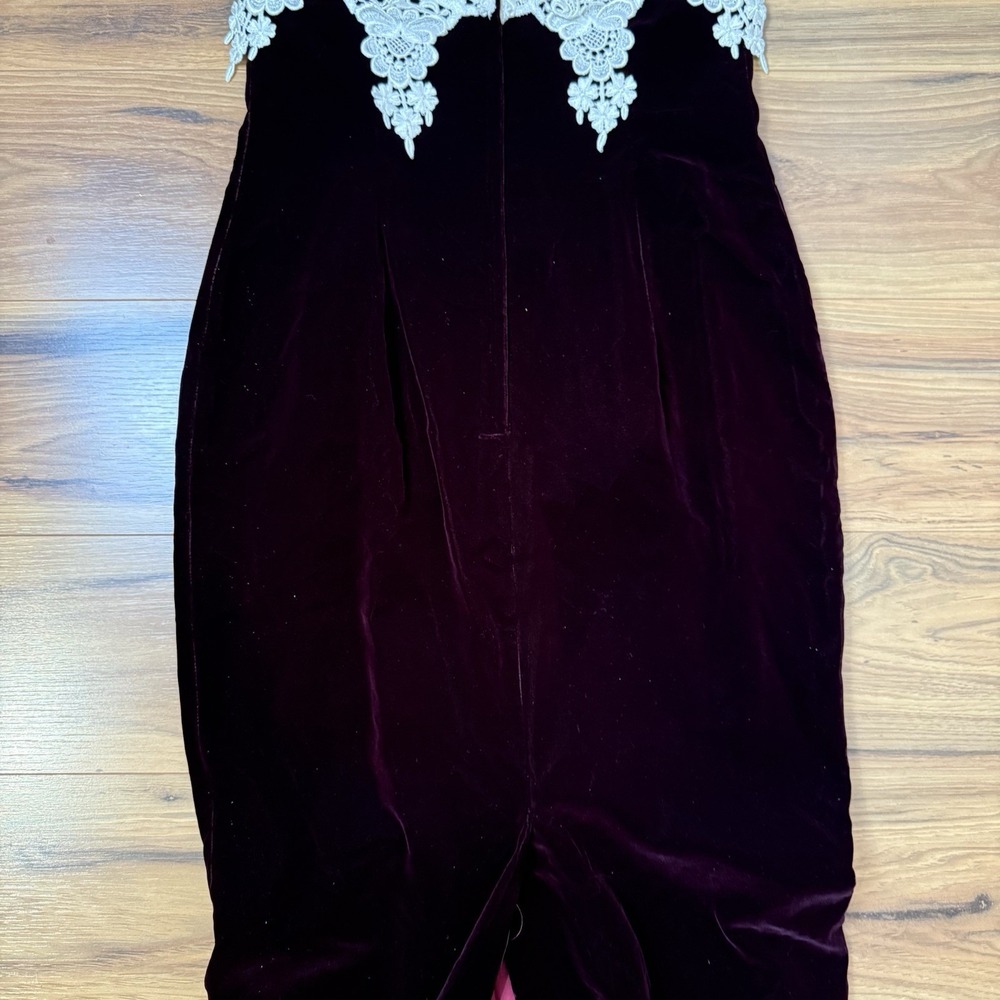 VTG Jessica Scott McClintock Dress Sz 6 Lace Wine Velvet Dark Academia Prom - Picture 4 of 12